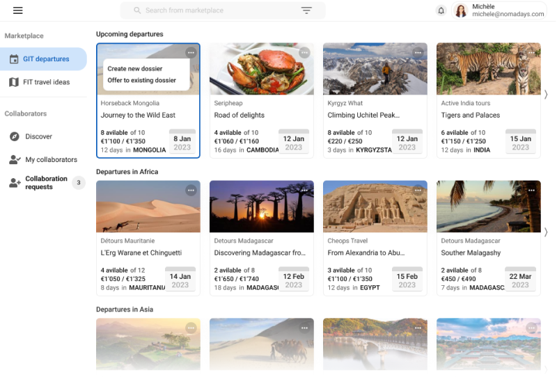 Travel partner collaboration - co-fill group tours screenshot