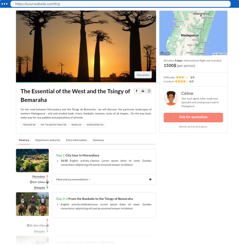 Travel sales and communications - publish trip screenshot